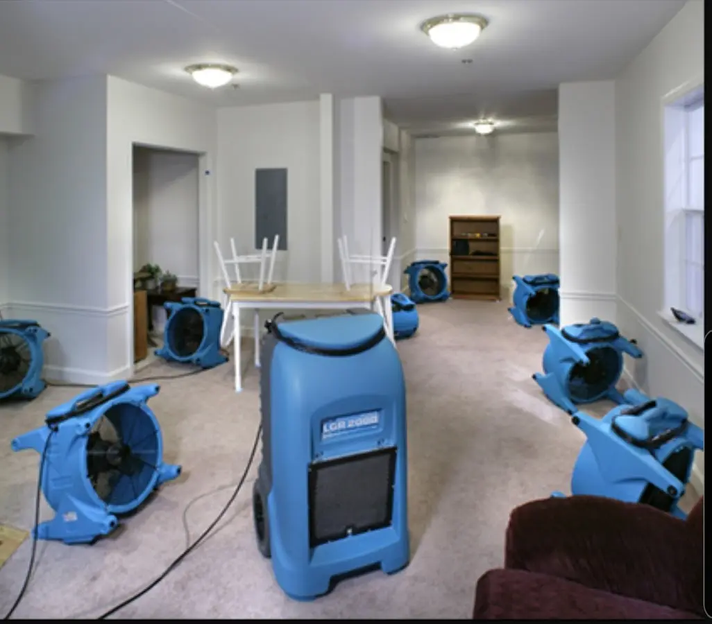 Air movers and dehumidifier setup for Water Extraction & Removal in Lockhart